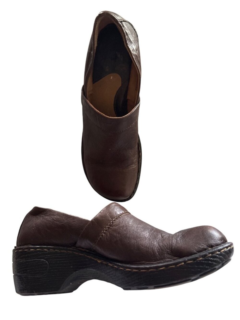 Born Brown Leather Slip-On Clogs Womens Size 8.5 US / 40 EU Comfortable Shoes